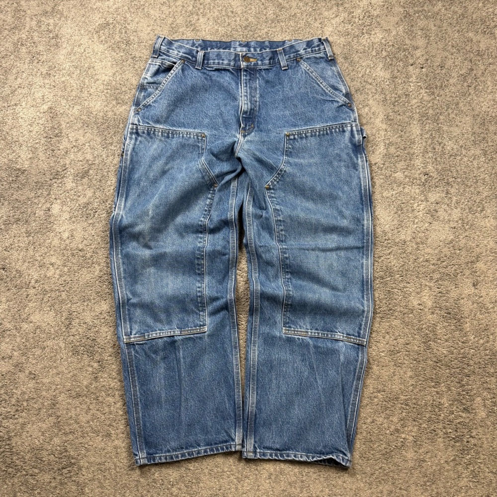 Carhartt B73-DST Double Front Logger Jeans Blue 36x30 Loose Fit Workwear